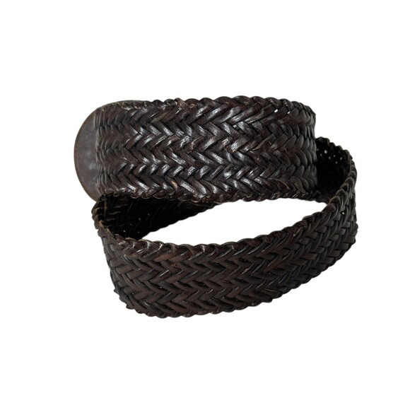 Vintage Capezio Wide Brown Woven Leather Belt  Size S  Leather Covered Buckle - Picture 4 of 9